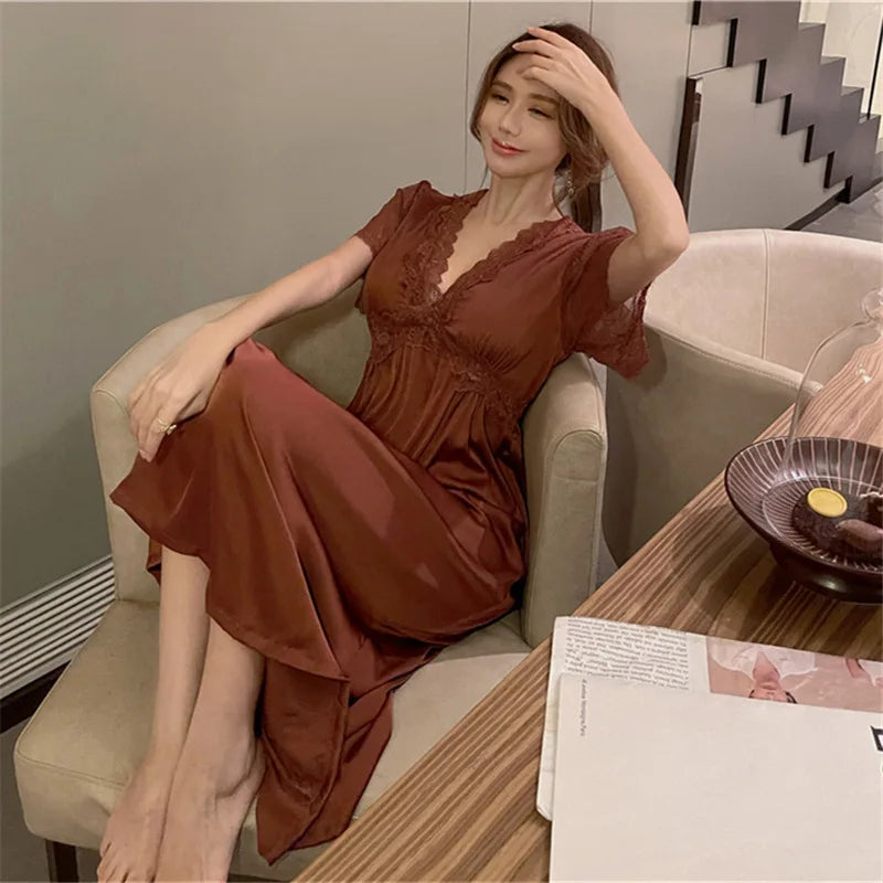 Summer Satin Lace Nightdress with Bra