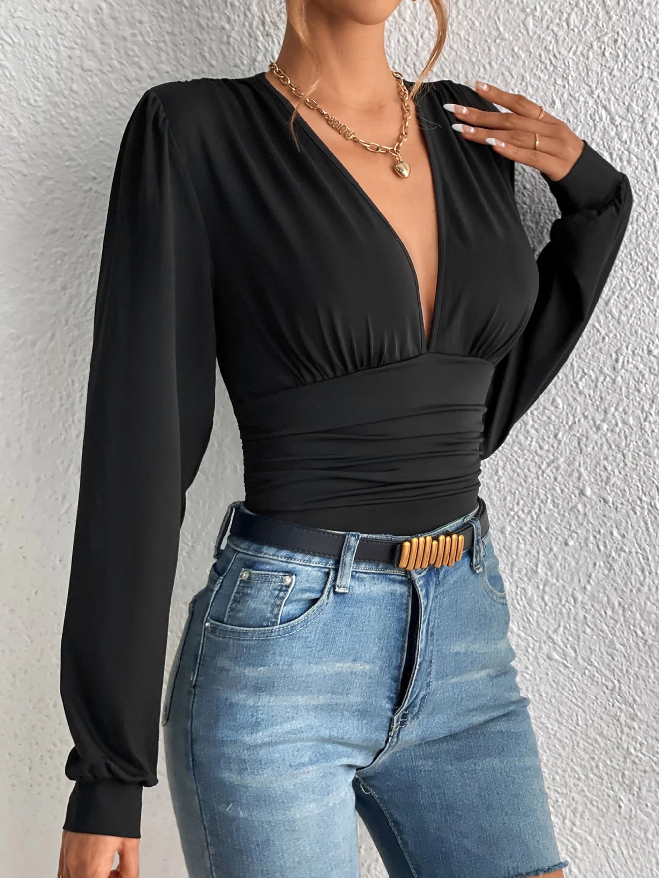 Women's Retro Pleated Lantern Bodysuit