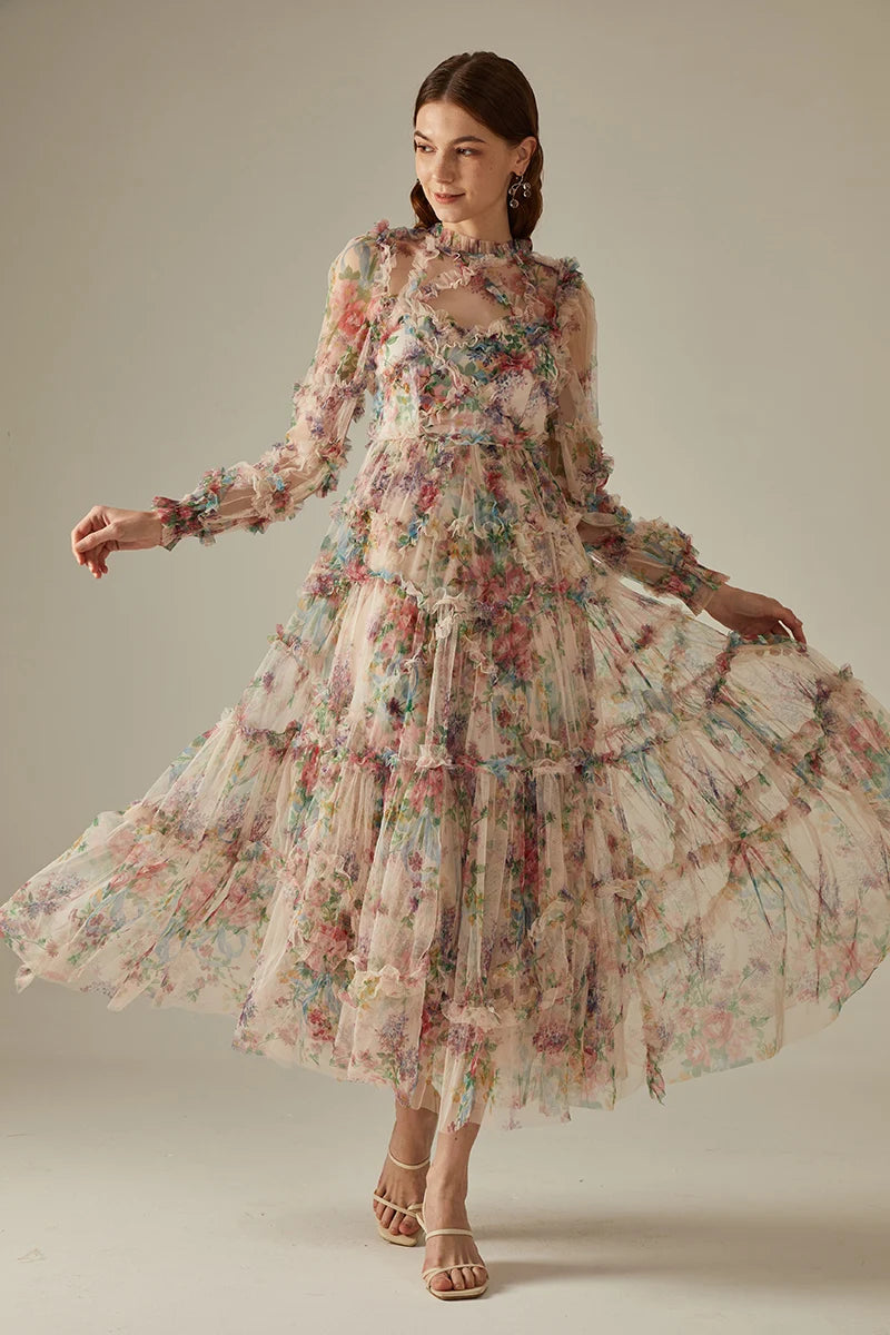 Elegant Lace Floral Prom Dress