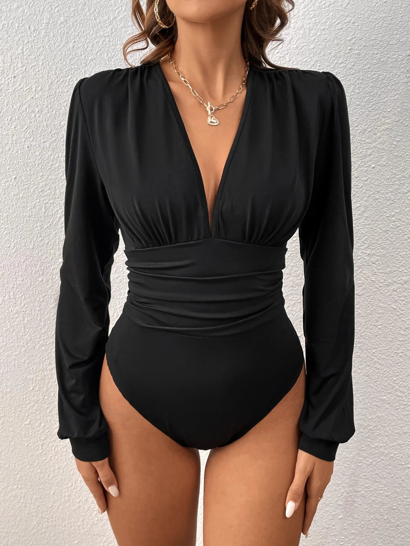 Women's Retro Pleated Lantern Bodysuit