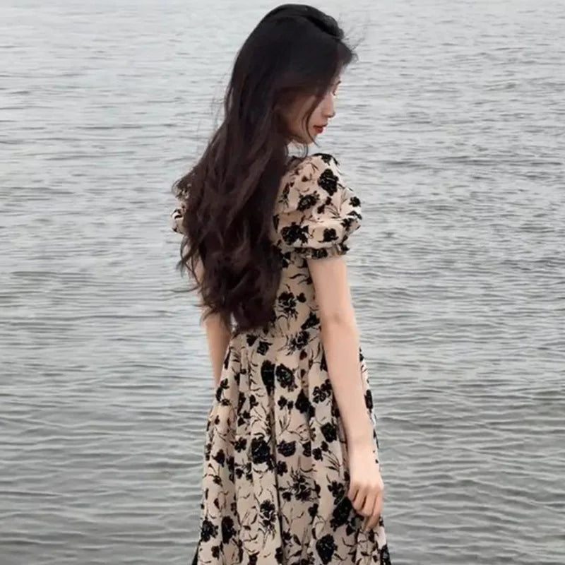 High Waist Bubble Sleeve Dress