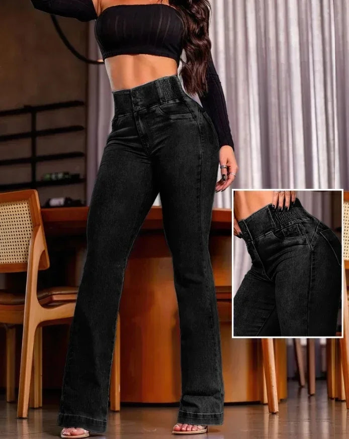 Elegant High Waist Button Jeans