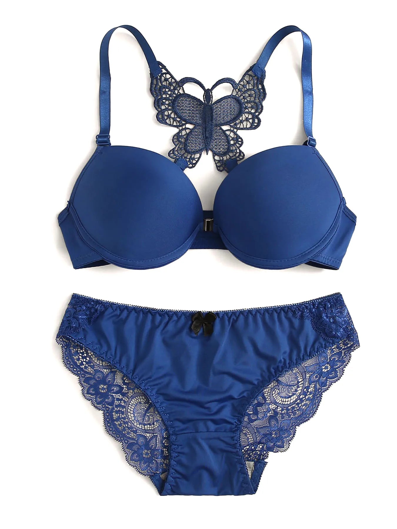Red Front Button Butterfly Back Bra Set