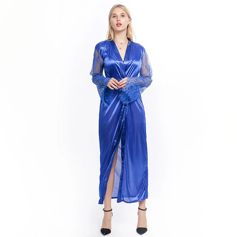 Lace Silk Long Bathrobe Sleepwear