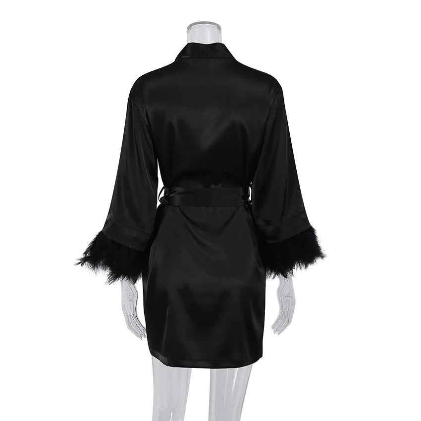 White Feather Satin Bridal Robe