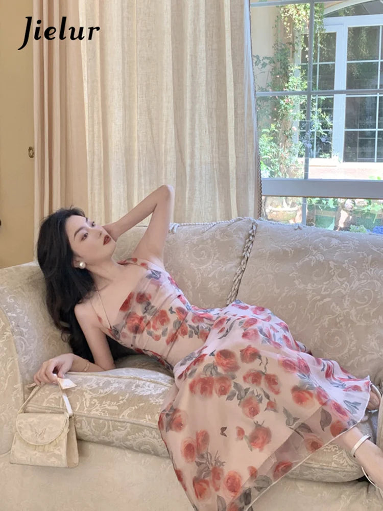 Floral Chiffon Halter Midi Dress
