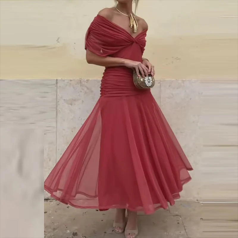 Floral High Waist Pleated Party Dress