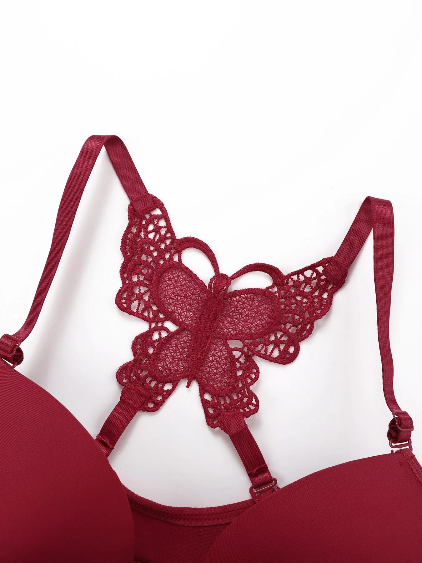 Red Front Button Butterfly Back Bra Set
