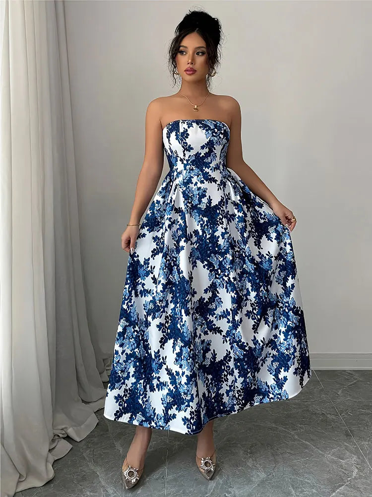 Boho Strapless Floral Maxi Dress