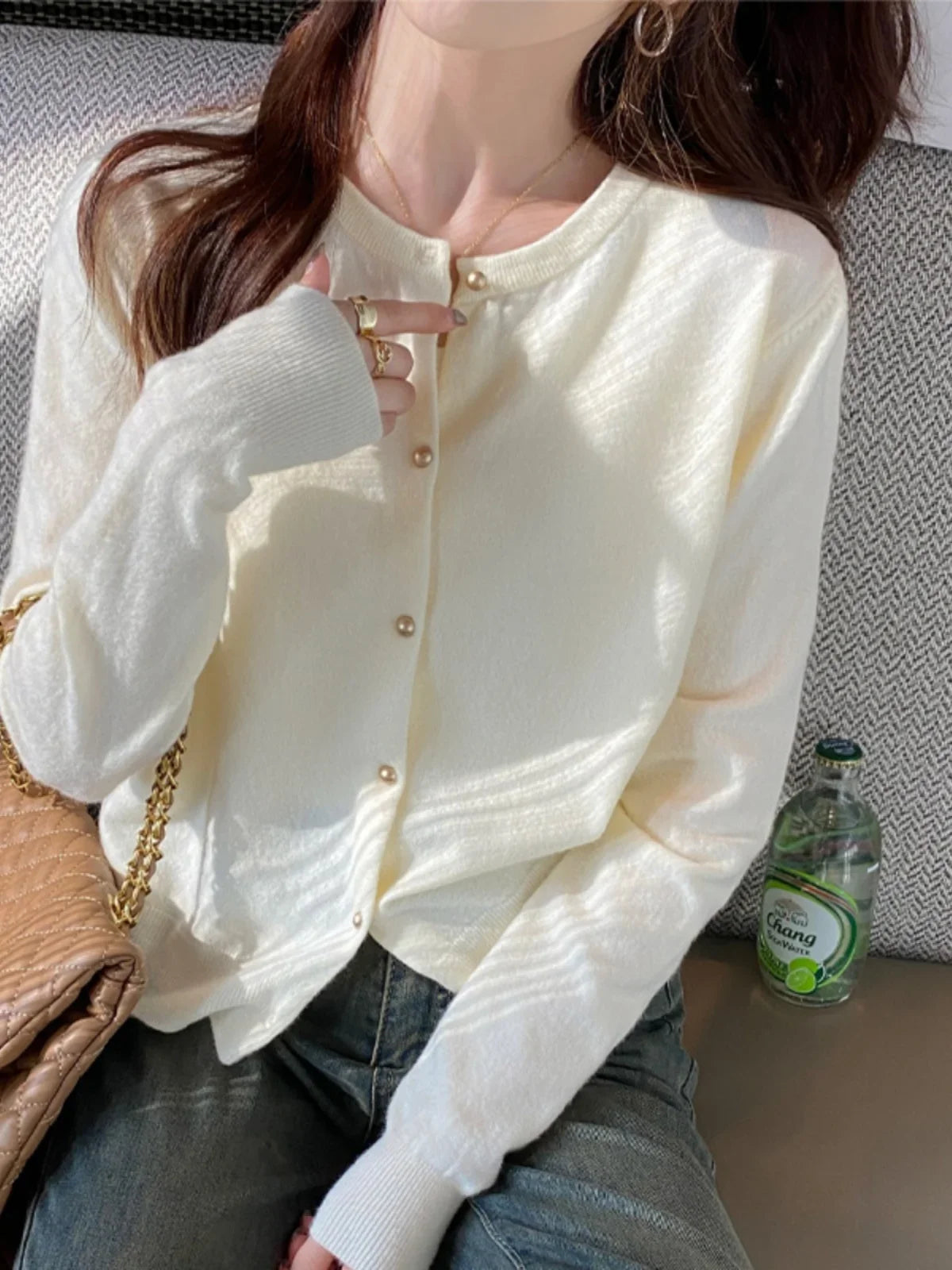 Korean Solid Color Knit Cardigan