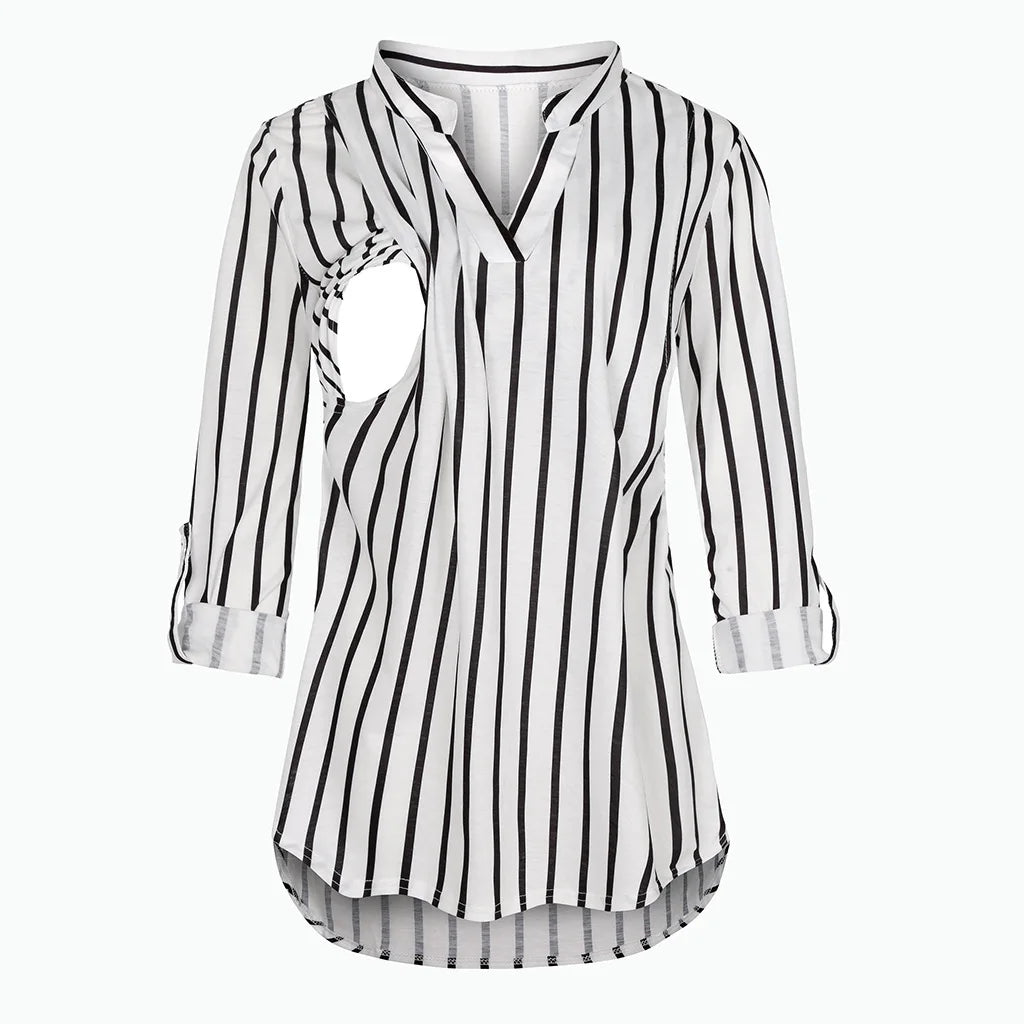 Striped V-Neck Nursing Blouse