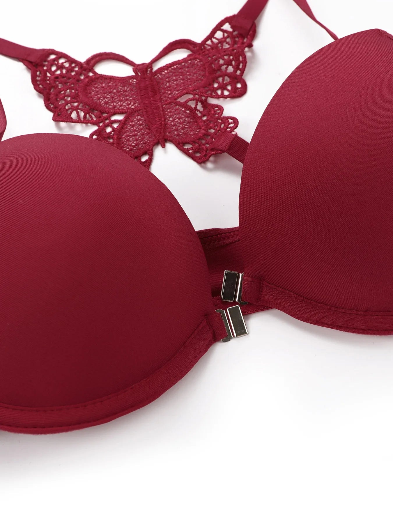 Red Front Button Butterfly Back Bra Set