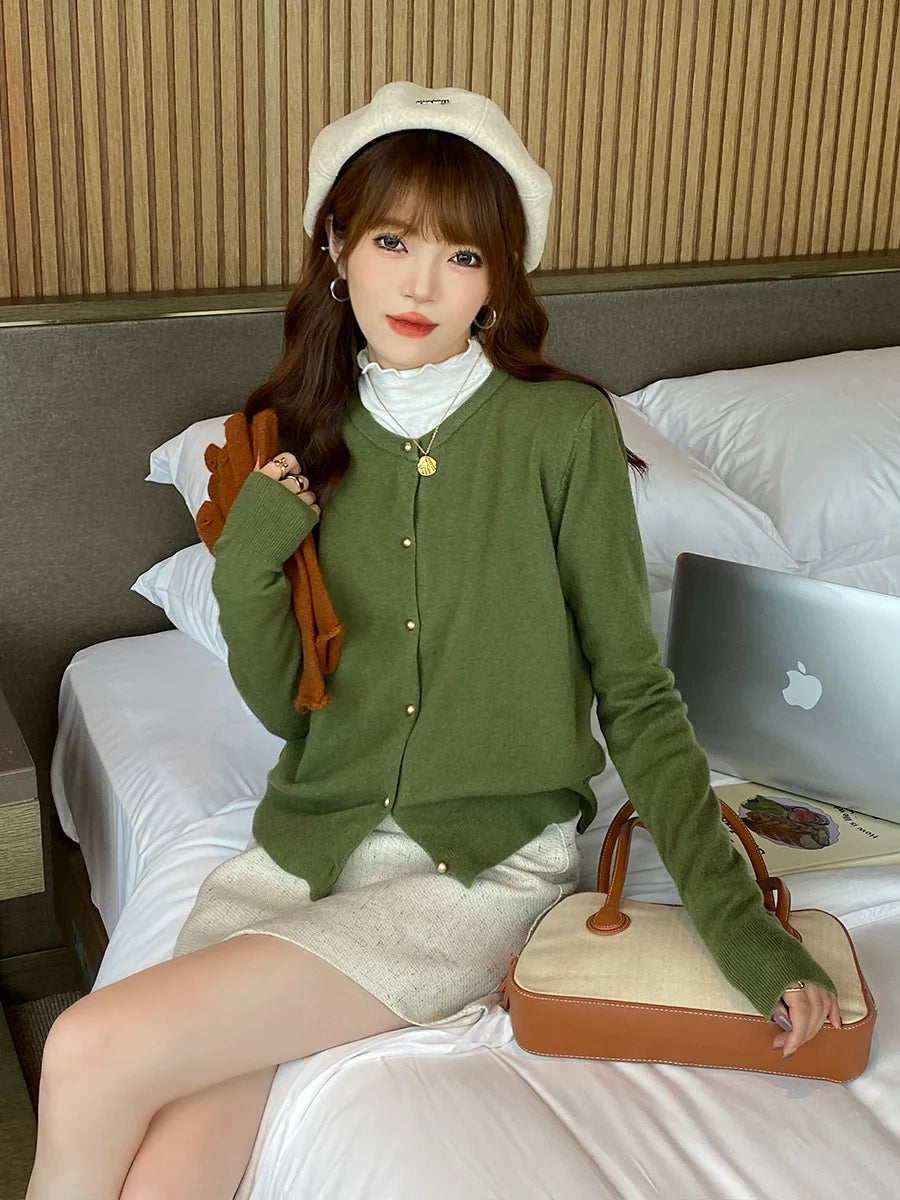 Korean Solid Color Knit Cardigan