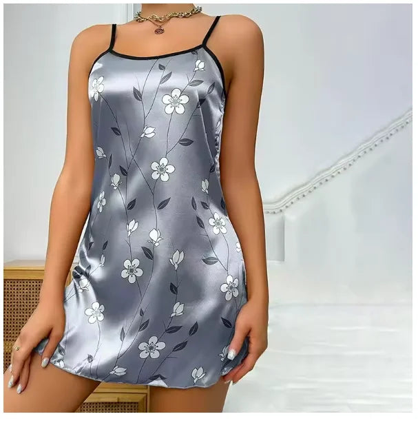 Sexy Black Floral Silk Nightdress