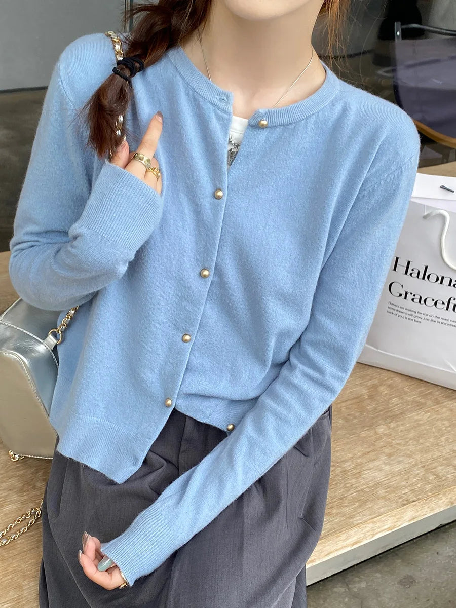 Korean Solid Color Knit Cardigan