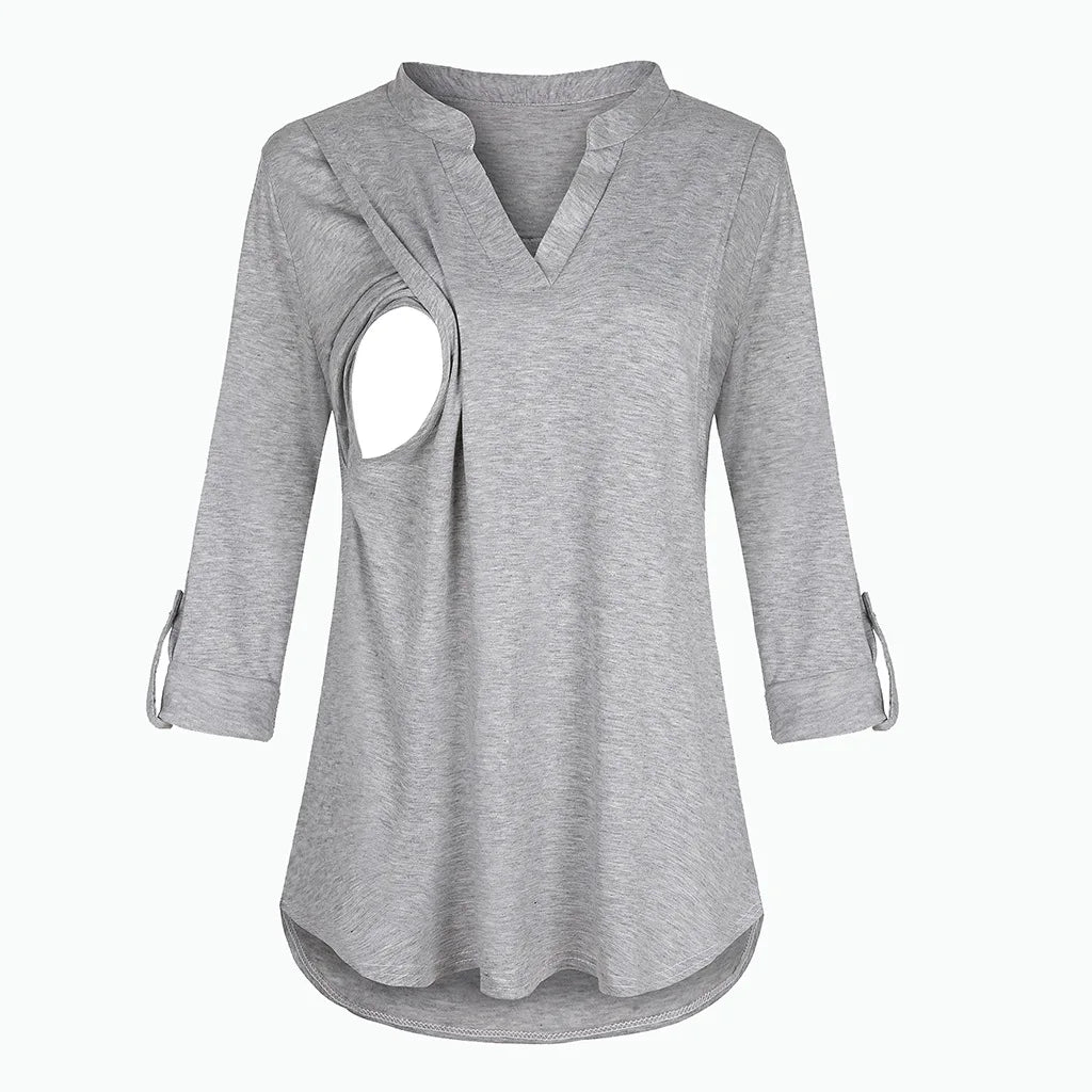 Striped V-Neck Nursing Blouse