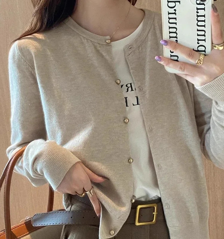 Korean Solid Color Knit Cardigan