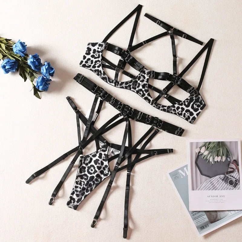 Sexy Leopard Print 3-Piece Lingerie Set