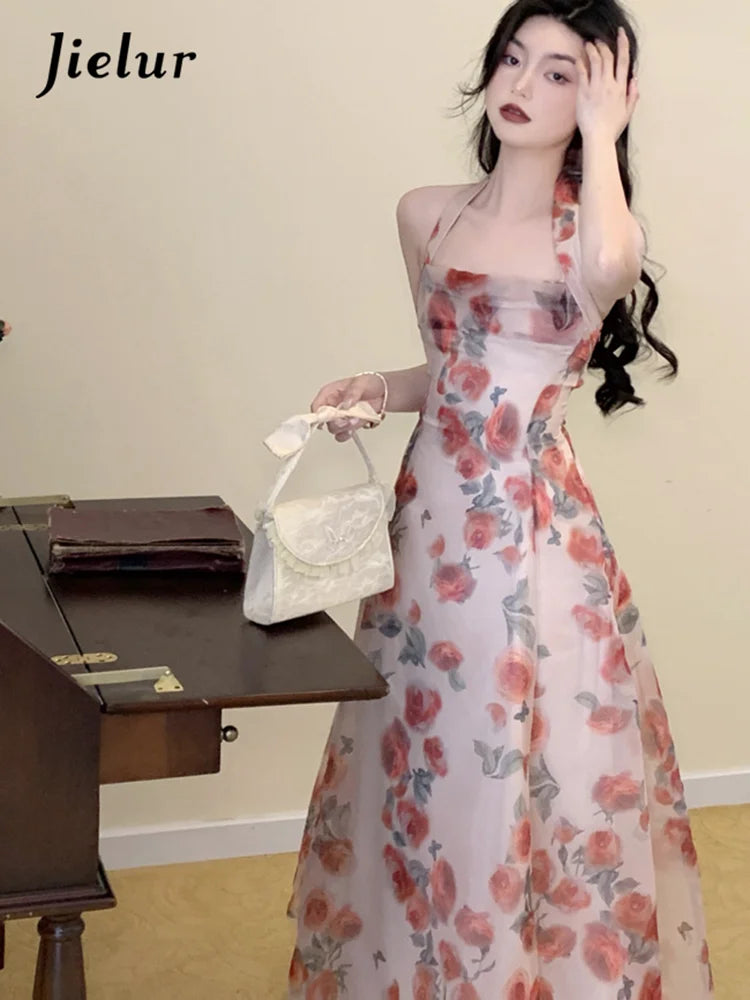 Floral Chiffon Halter Midi Dress