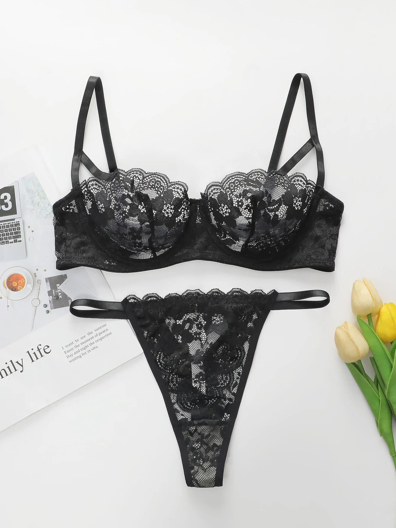 Lace Hollow 3/4 Push-Up Bra Set