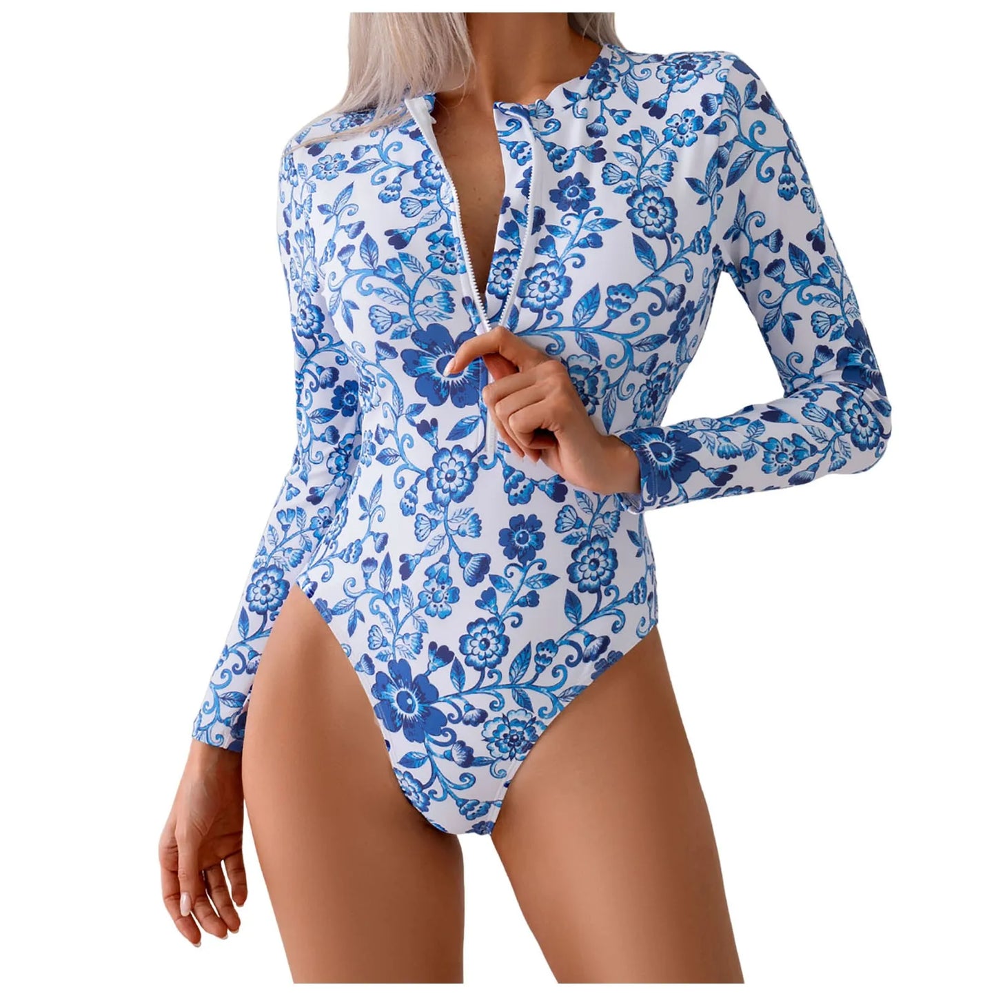 Printing One-Piece Swimsuit Front Zip