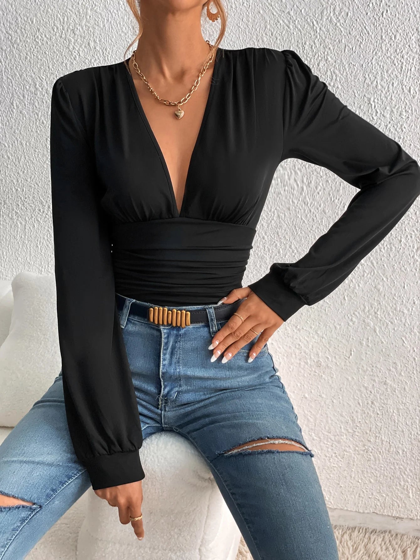 Women's Retro Pleated Lantern Bodysuit