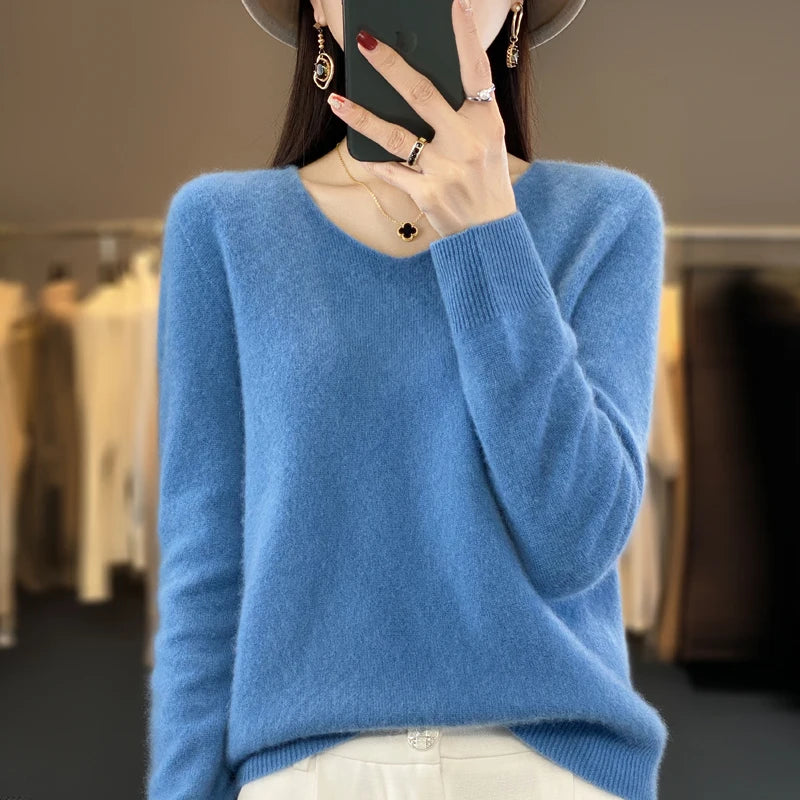 Women’s Merino Wool V-Neck Sweater