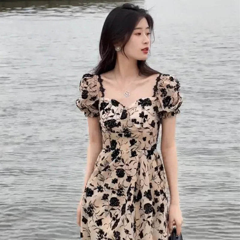 High Waist Bubble Sleeve Dress
