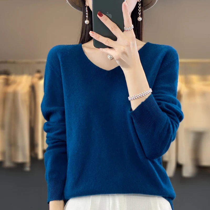Women’s Merino Wool V-Neck Sweater
