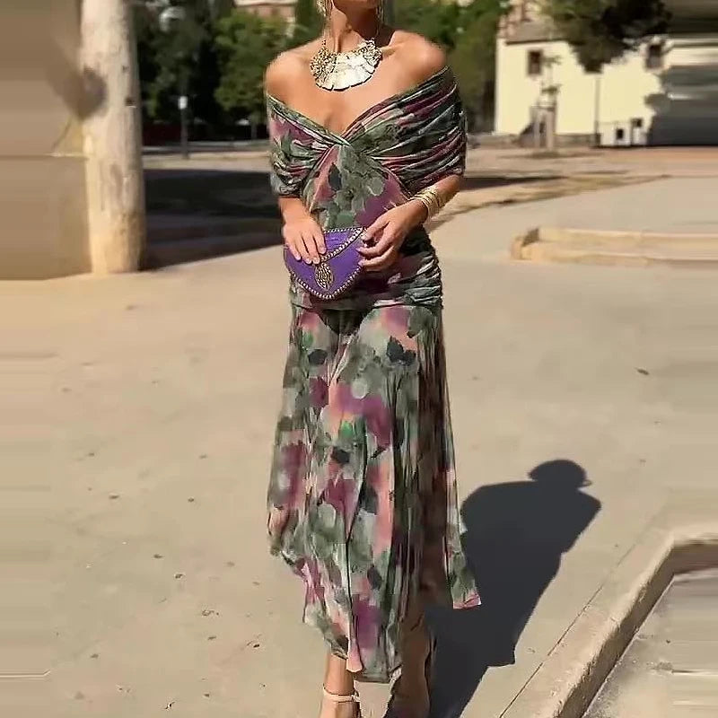 Floral High Waist Pleated Party Dress