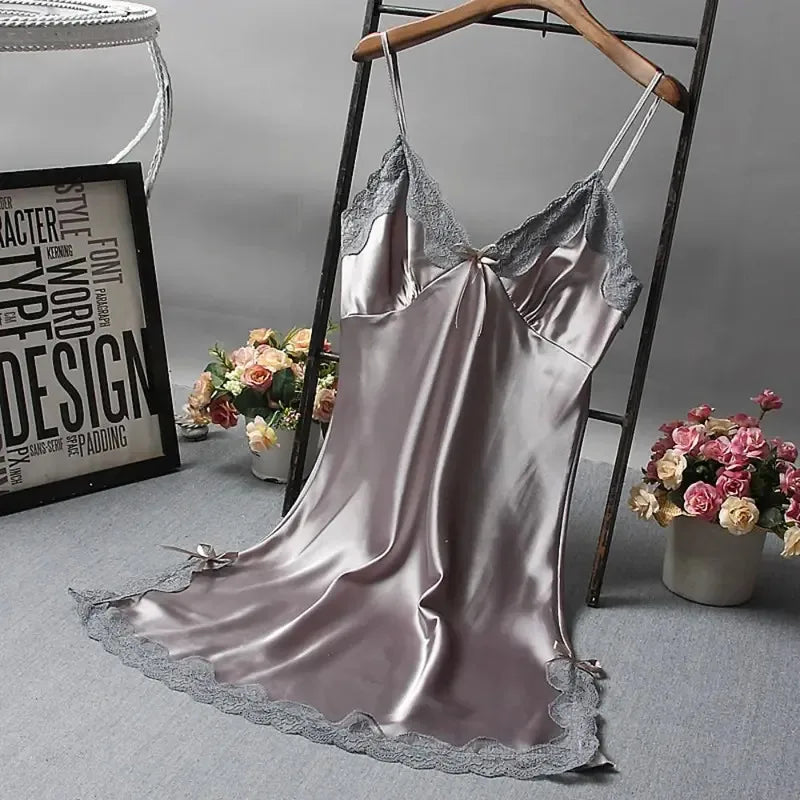 Sexy Lace Patchwork Silk Camisole Nightdress