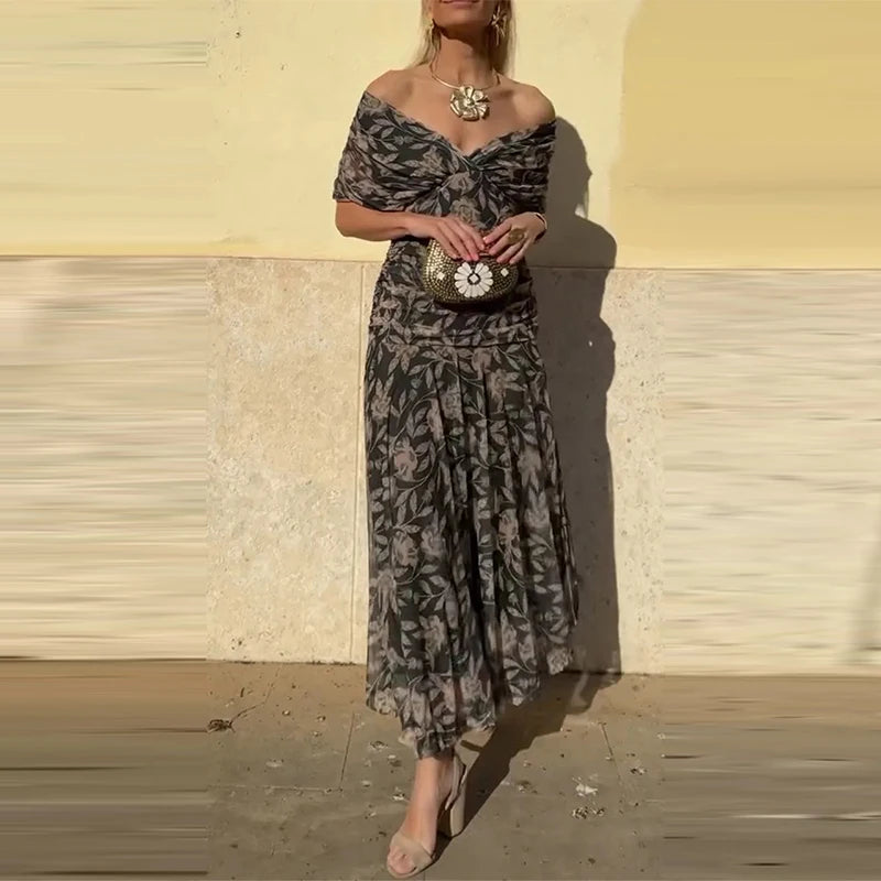 Floral High Waist Pleated Party Dress