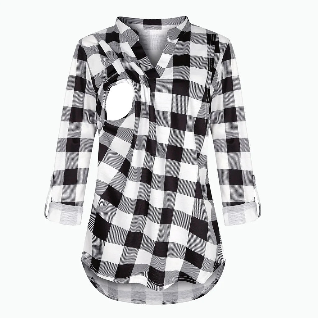 Striped V-Neck Nursing Blouse