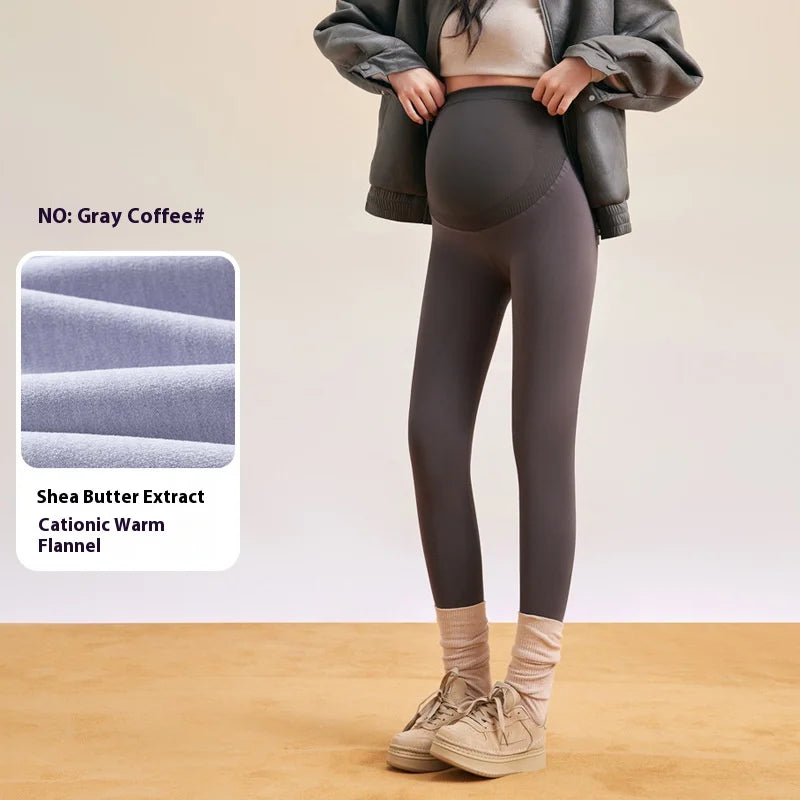 Plus Size Winter Fleece-Lined Maternity Leggings