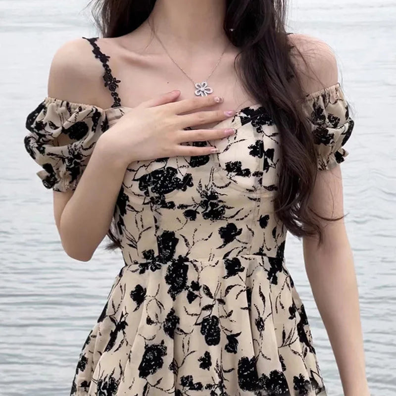 High Waist Bubble Sleeve Dress