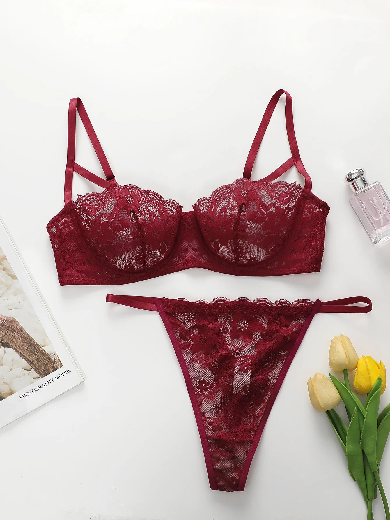 Lace Hollow 3/4 Push-Up Bra Set