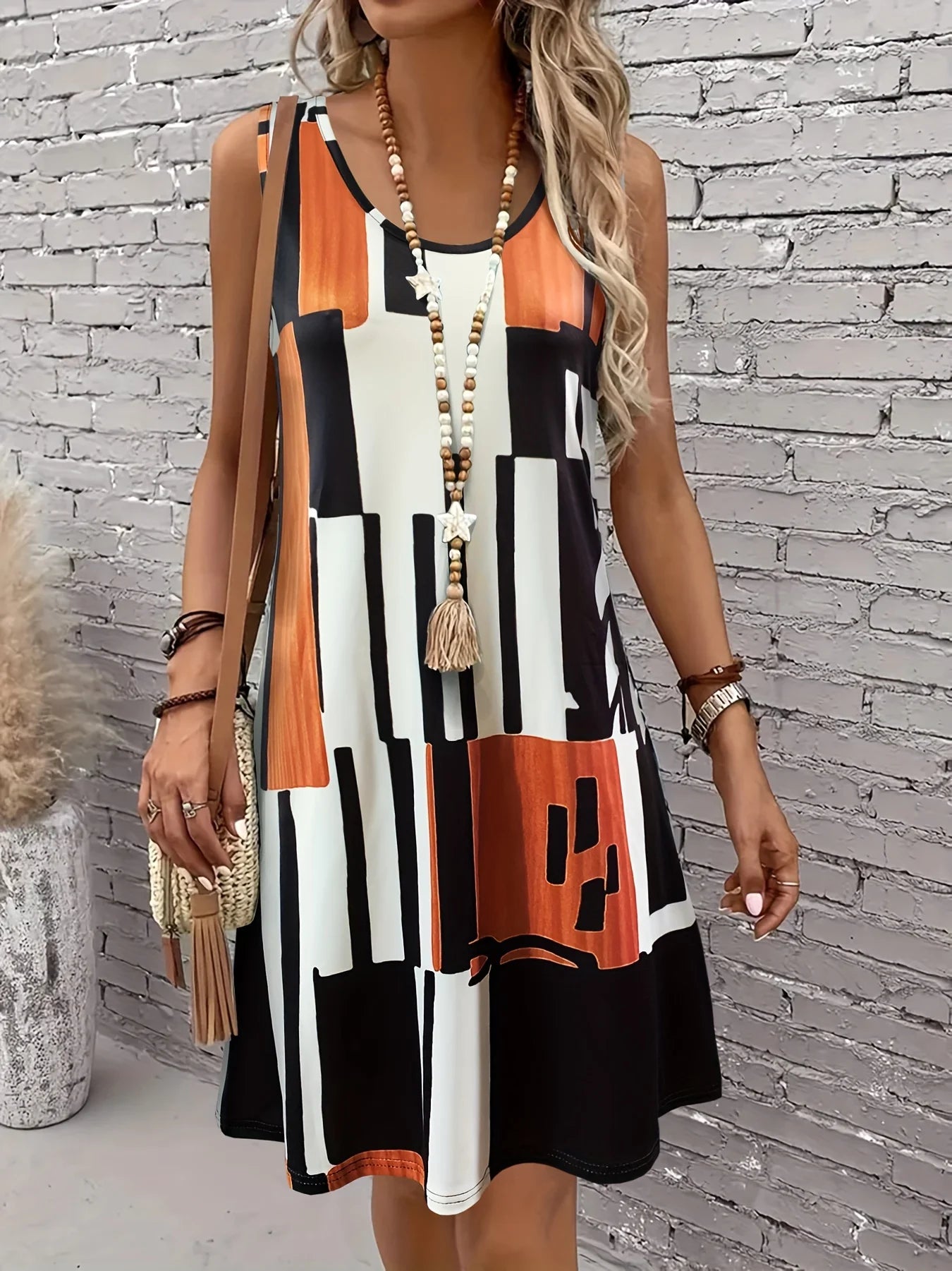 Women’s Boho Geometric Midi Dress