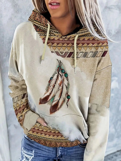Women’s Retro Printed Pullover Hoodie