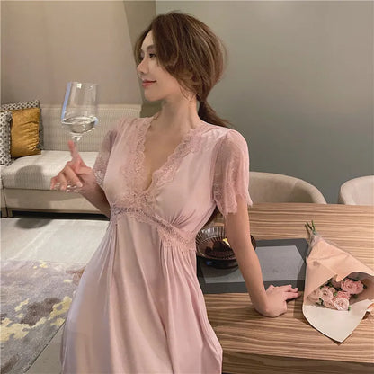 Summer Satin Lace Nightdress with Bra