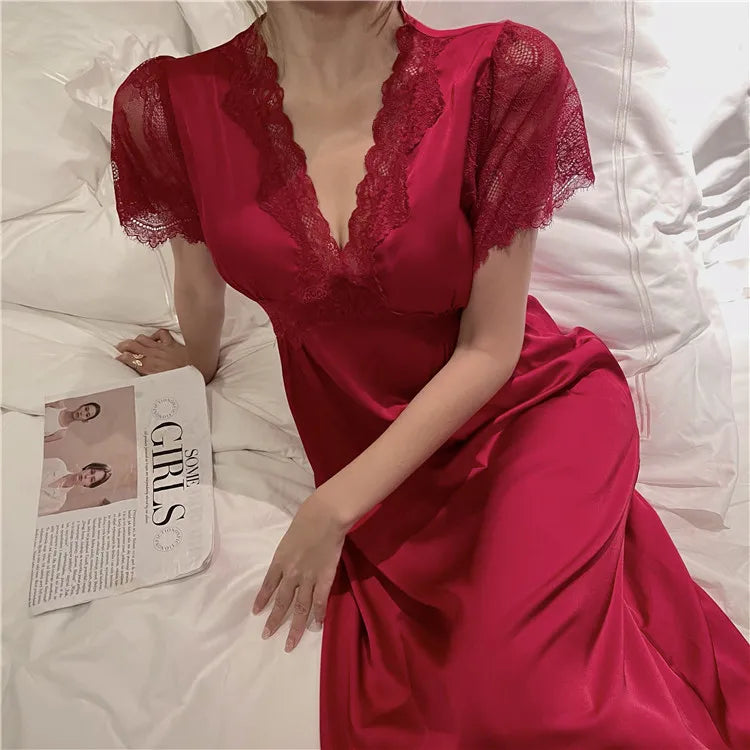 Summer Satin Lace Nightdress with Bra