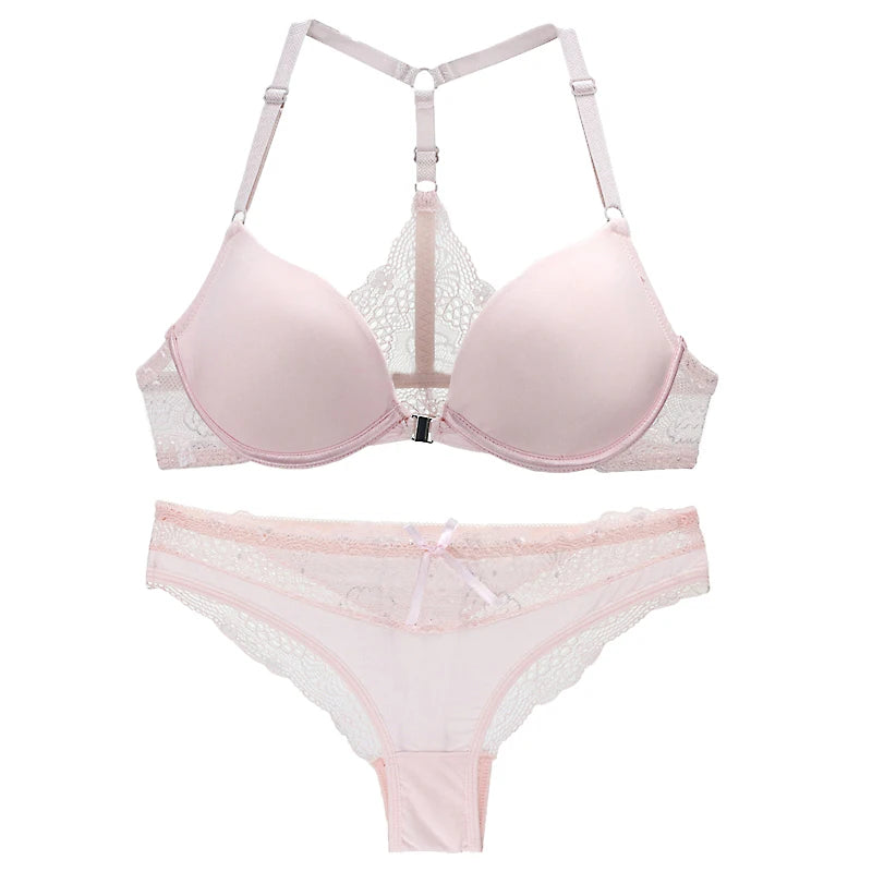 Sexy Halter Deep V Push-Up Bra Set