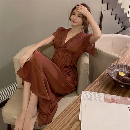 Summer Satin Lace Nightdress with Bra