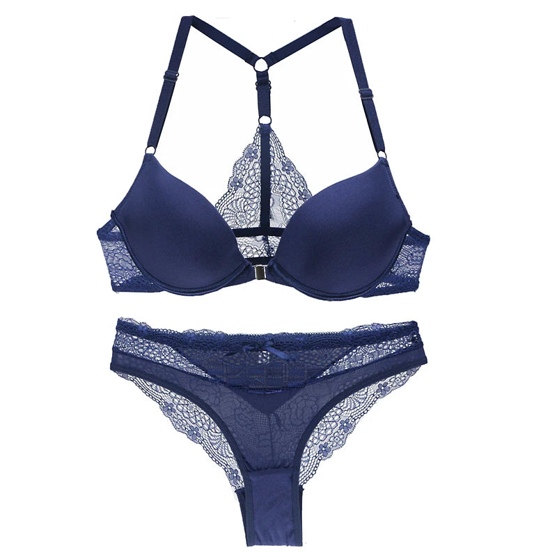 Sexy Halter Deep V Push-Up Bra Set