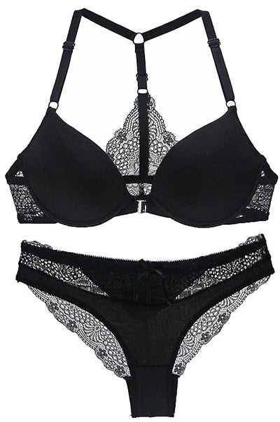 Sexy Halter Deep V Push-Up Bra Set