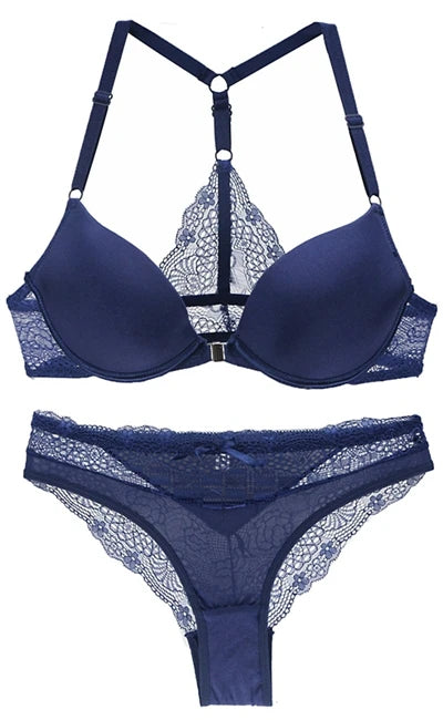 Sexy Halter Deep V Push-Up Bra Set