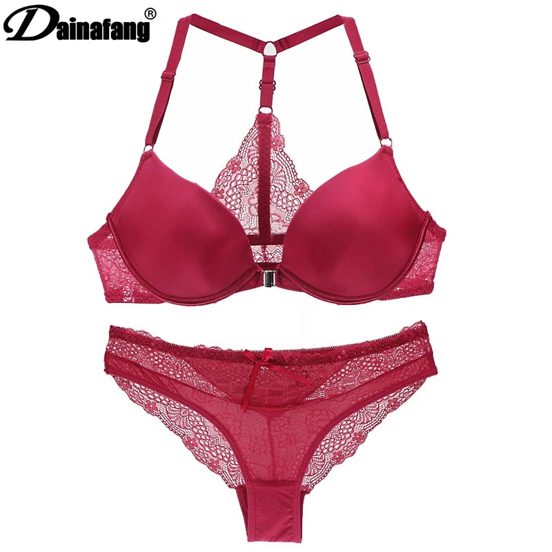 Sexy Halter Deep V Push-Up Bra Set