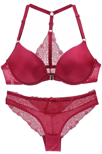 Sexy Halter Deep V Push-Up Bra Set
