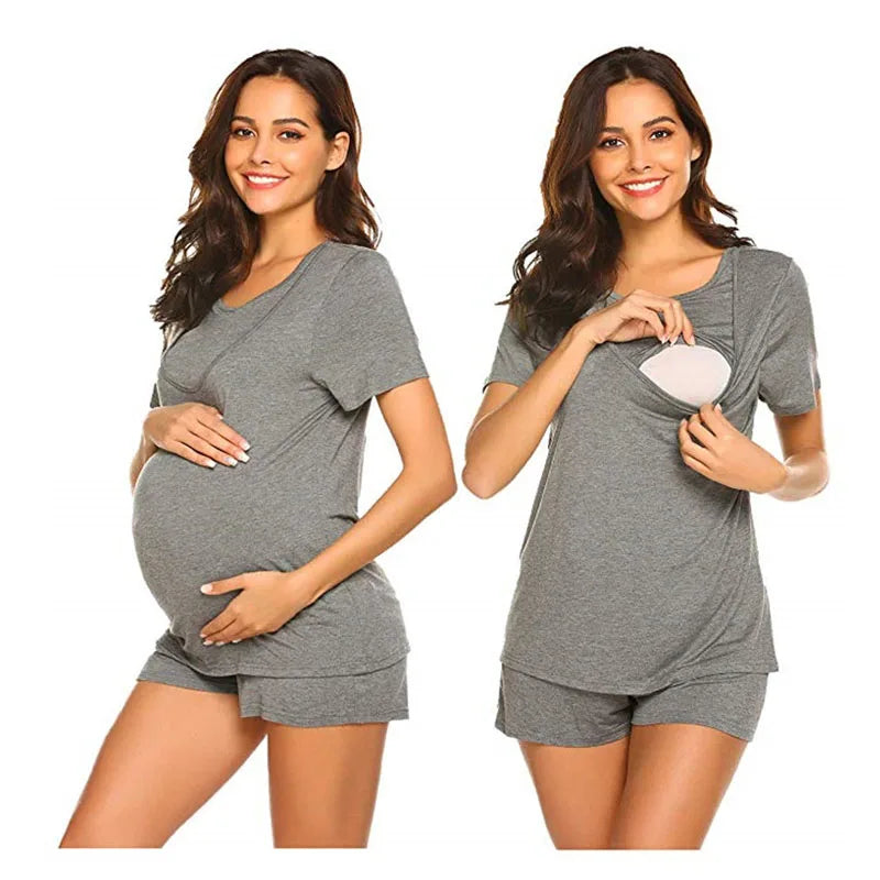 Plus Size Maternity Nursing Pajamas Set