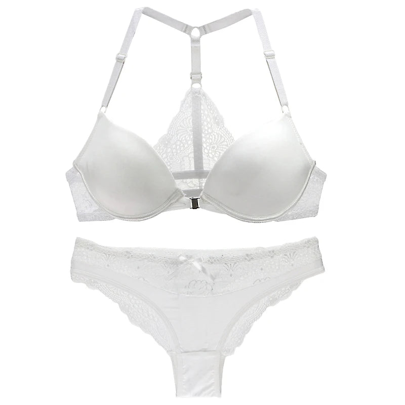 Sexy Halter Deep V Push-Up Bra Set