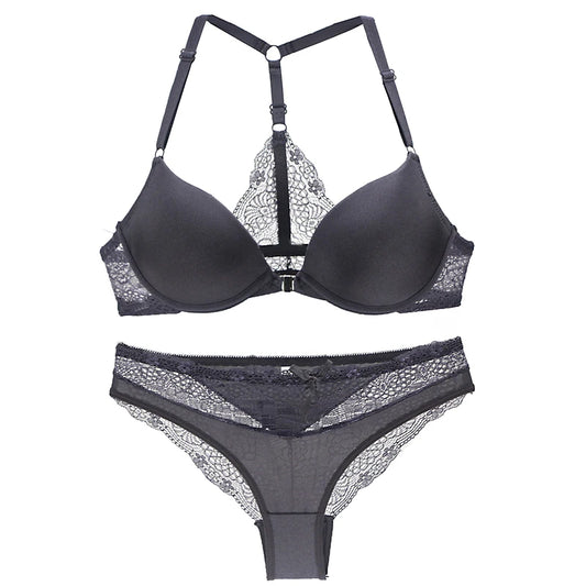 Sexy Halter Deep V Push-Up Bra Set